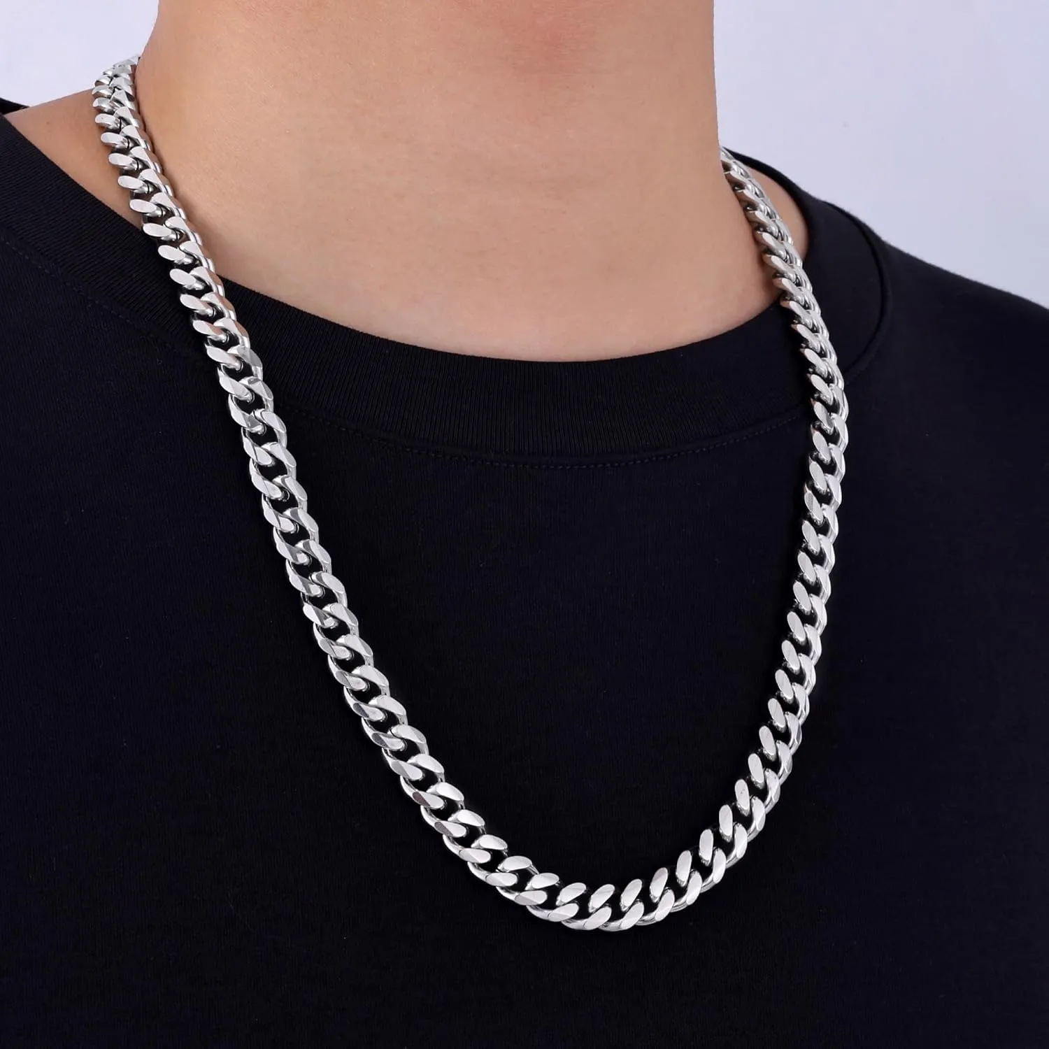 Fiusem 3.5mm Cuban Link Chains for Men, Silver Tone/Black/14K Gold Plated Stainless Steel Necklace Chain, Mens Necklace 16, 18, 20, 22, 24, 26, 28 Inch