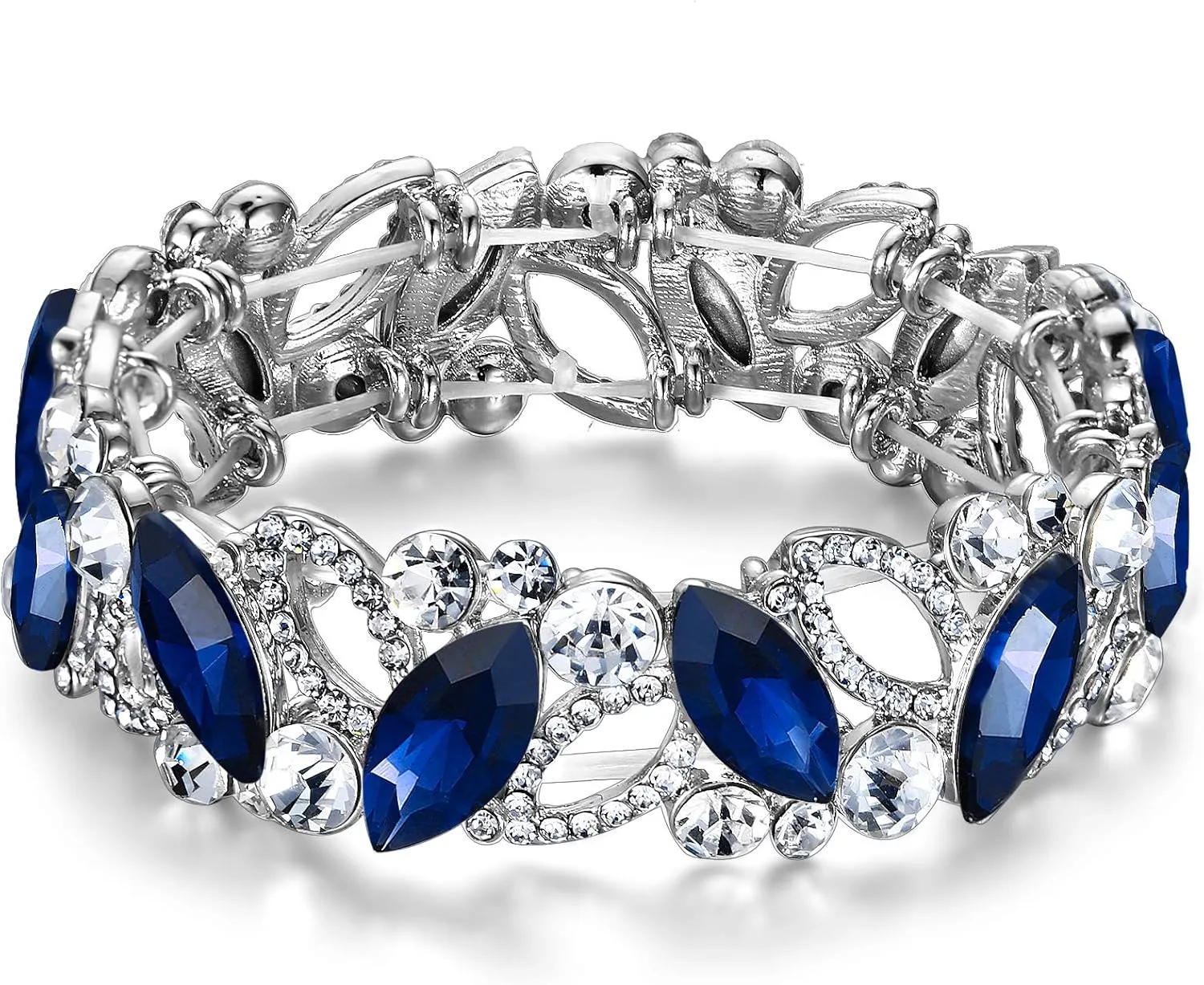 Flyonce Wedding Bridal Marquised Rhinestone Crystal Elastic Stretch Bracelets for Women