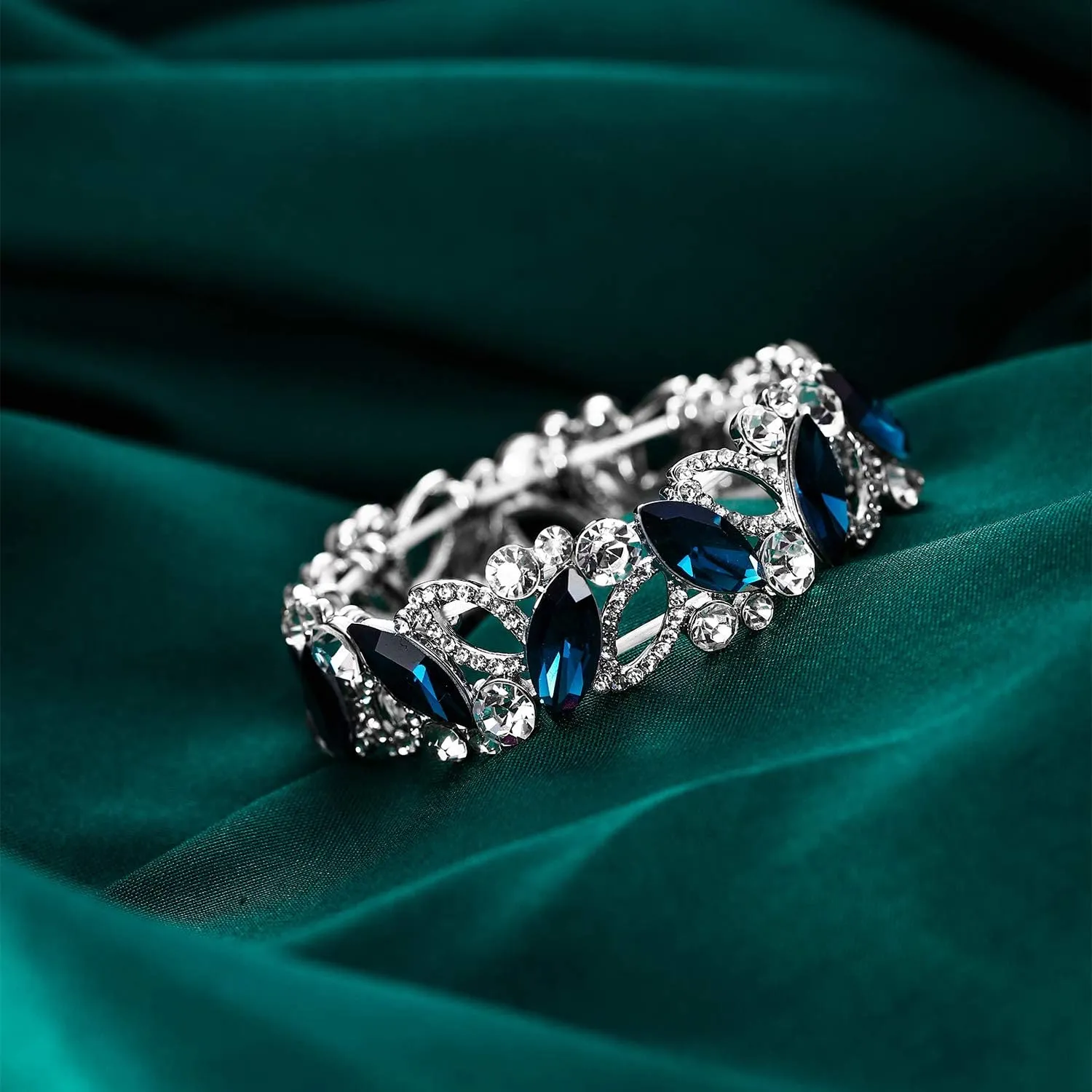 Flyonce Wedding Bridal Marquised Rhinestone Crystal Elastic Stretch Bracelets for Women