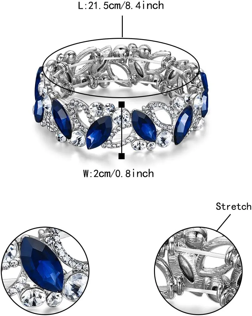 Flyonce Wedding Bridal Marquised Rhinestone Crystal Elastic Stretch Bracelets for Women