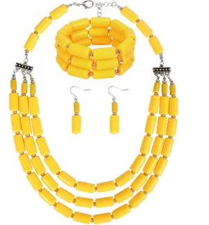 Fodattm Multi Layer Handmade Bead Strand Cluster with Necklace Bracelet and Earrings Set for Women Lady Acrylic Beads Statement Strand Necklaces