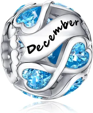 FOREVER QUEEN Birthstone Charms 925 Sterling Silver Infinite Love Heart Openwork Bead for Charm Bracelets and Necklaces with 5A Cubic Zirconia, Birthday Jewelry Gifts Women Girls