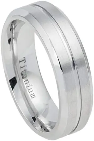 Free Personalized laser engraving Ring for Men and Ring for Women Titanium Band Rings 7mm White IP Plated Titanium Ring Domed Brushed Center Stepped Edge Wedding Band Ring Ideal Rings for couples