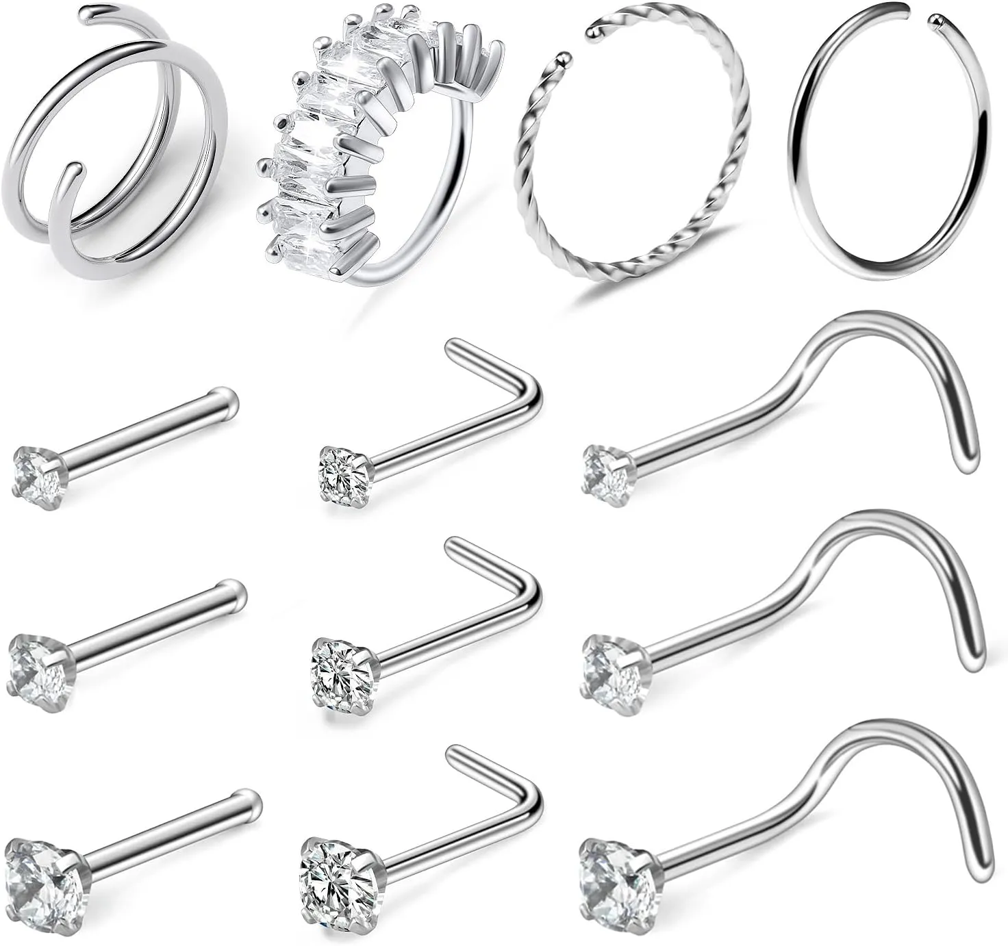 Ftovosyo 20G Surgical Steel Nose Rings Hoop for Women Men Paved CZ Flower Nose Piercing Jewelry L Shaped Nose Ring Stud Set