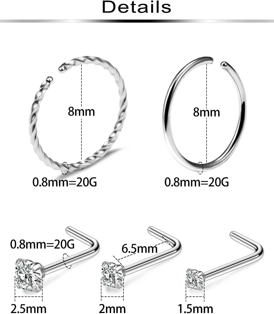 Ftovosyo 20G Surgical Steel Nose Rings Hoop for Women Men Paved CZ Flower Nose Piercing Jewelry L Shaped Nose Ring Stud Set