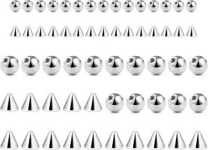 Ftovosyo 40-60PCS 14G 16G 3-6mm 316L Surgical Steel Replacement Balls Spikes Body Jewelry Piercing Barbell Parts Screw Bead for Women Men