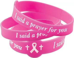 Fun Express I Said A Prayer For You Pink Ribbon Rubber Bracelets - 24 Pc
