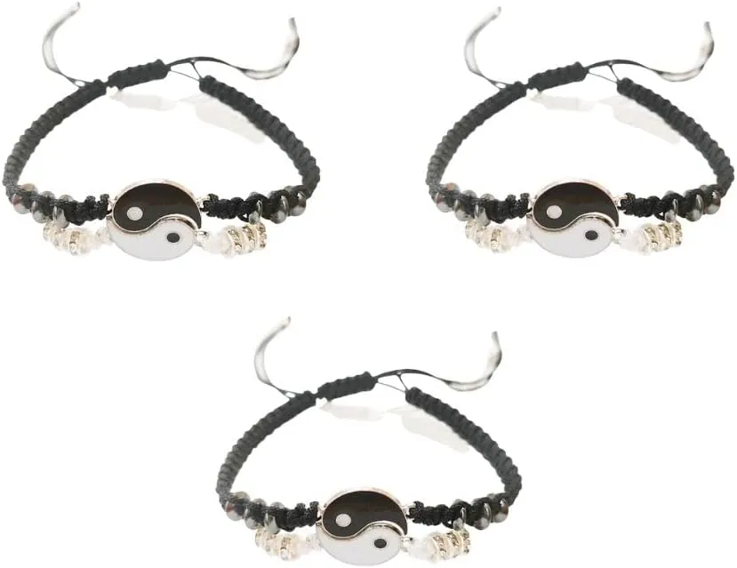 Fuqimanman2020 3PCS Best Friend Bracelets for 2 Matching Yin Yang Adjustable Cord Bracelet for BFF Friendship Relationship Boyfriend Girlfriend
