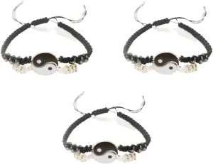 Fuqimanman2020 3PCS Best Friend Bracelets for 2 Matching Yin Yang Adjustable Cord Bracelet for BFF Friendship Relationship Boyfriend Girlfriend