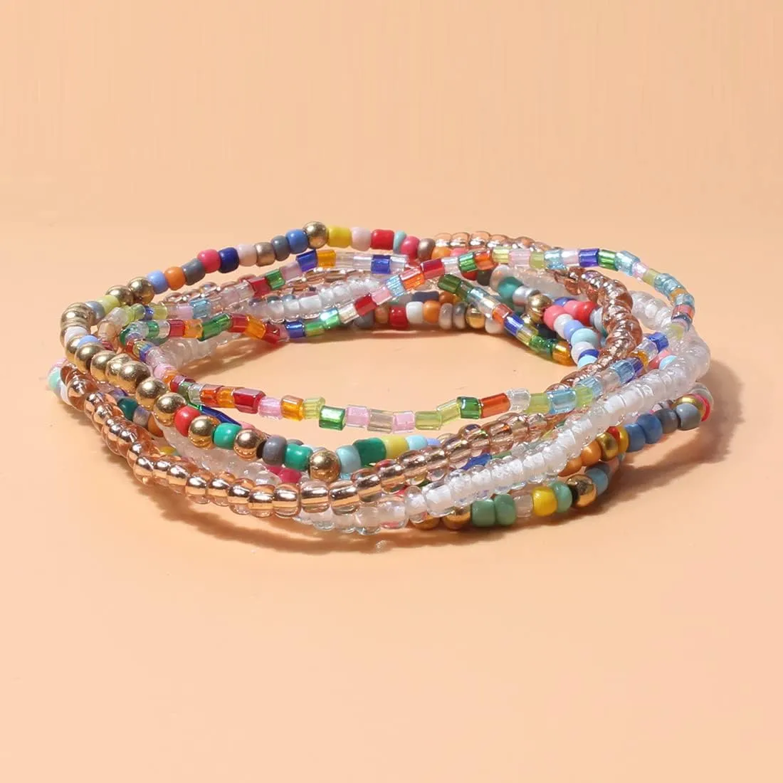 Fuqimanman2020 Boheimain Multilayer Crystal Beaded Stackable Stretch Bracelets Handmade Pearl Strand Elestic Colorful Wristbands Wrap for Women Boho Jewelry