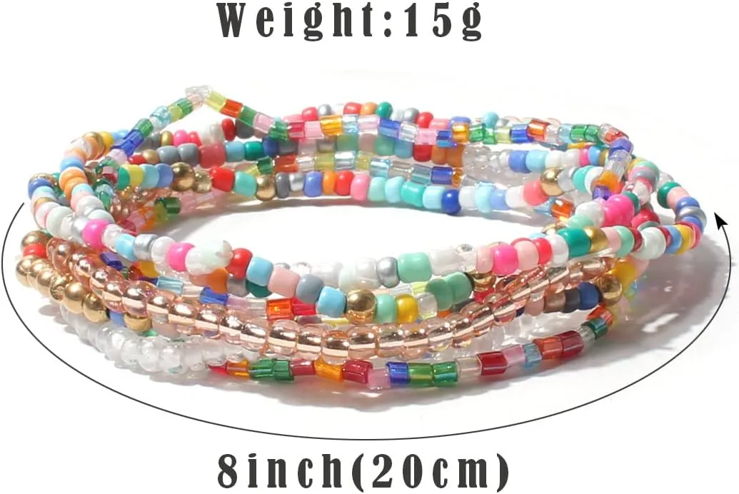 Fuqimanman2020 Boheimain Multilayer Crystal Beaded Stackable Stretch Bracelets Handmade Pearl Strand Elestic Colorful Wristbands Wrap for Women Boho Jewelry