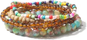 Fuqimanman2020 Boheimain Multilayer Crystal Beaded Stackable Stretch Bracelets Handmade Pearl Strand Elestic Colorful Wristbands Wrap for Women Boho Jewelry