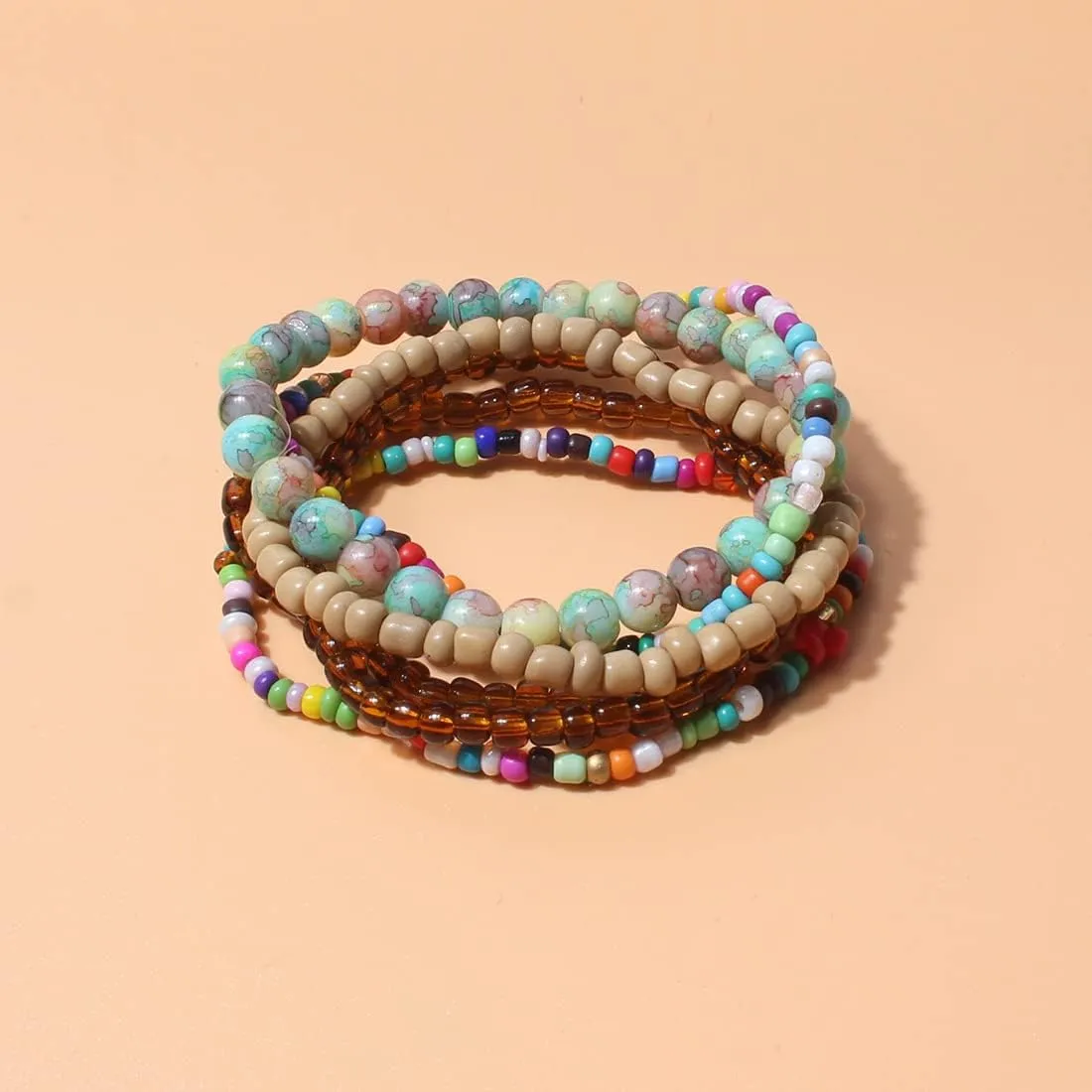 Fuqimanman2020 Boheimain Multilayer Crystal Beaded Stackable Stretch Bracelets Handmade Pearl Strand Elestic Colorful Wristbands Wrap for Women Boho Jewelry