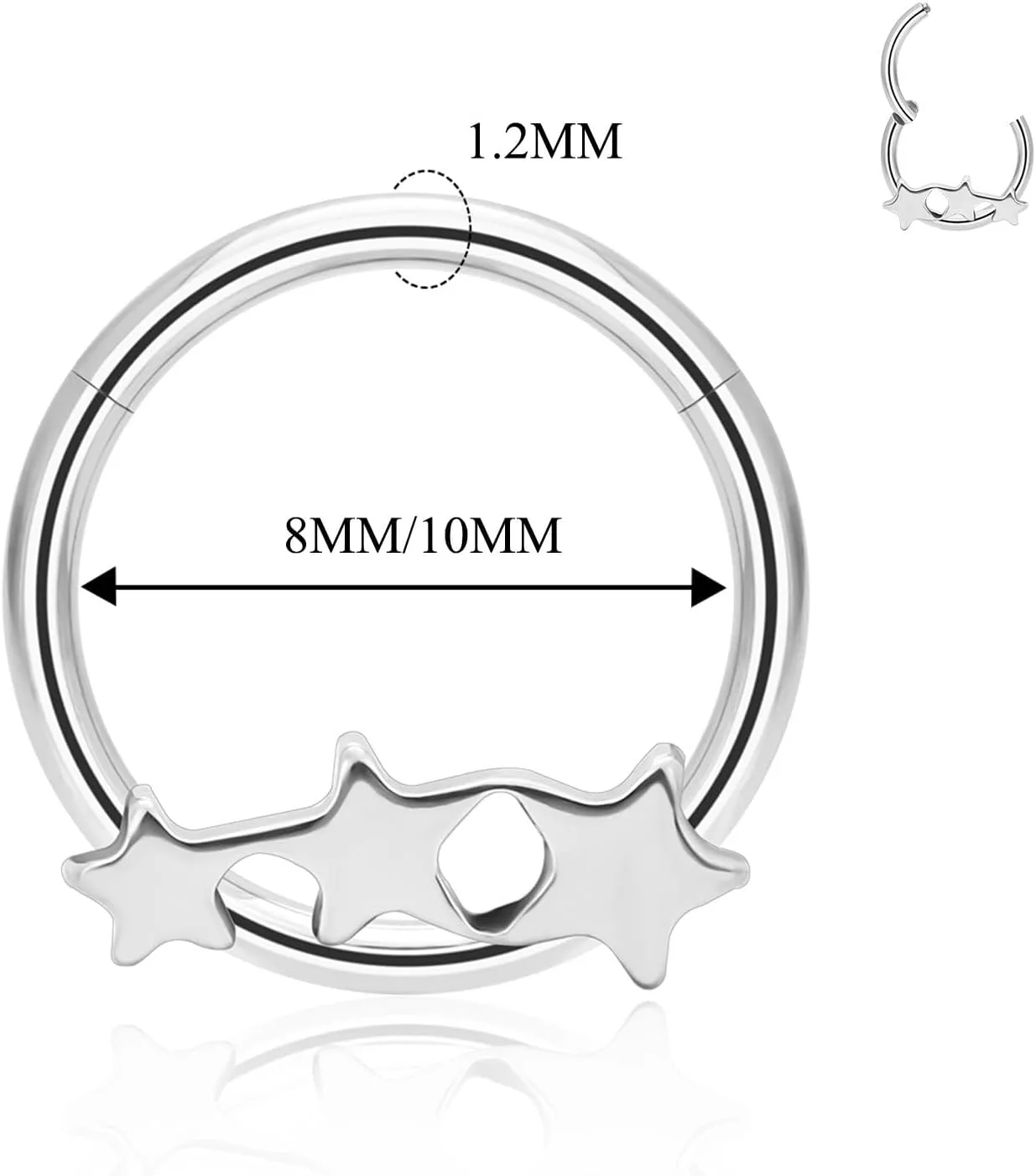 G23 Titanium Septum Rings Hypoallergenic Nose Rings Cubic Zirconia Cartilage Helix Earrings Hinged Segment Seamless Clicker Nose Rings Daith Piercing Jewelry