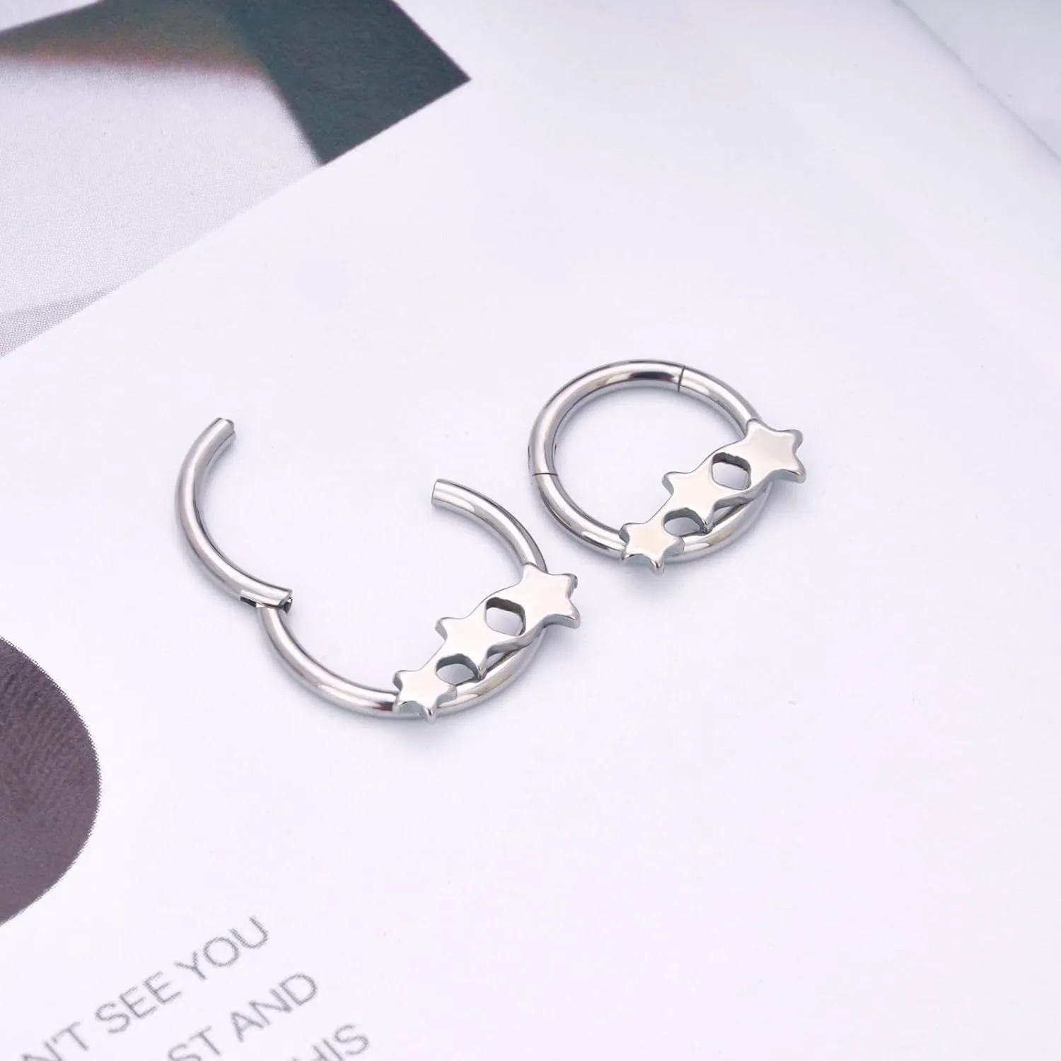 G23 Titanium Septum Rings Hypoallergenic Nose Rings Cubic Zirconia Cartilage Helix Earrings Hinged Segment Seamless Clicker Nose Rings Daith Piercing Jewelry