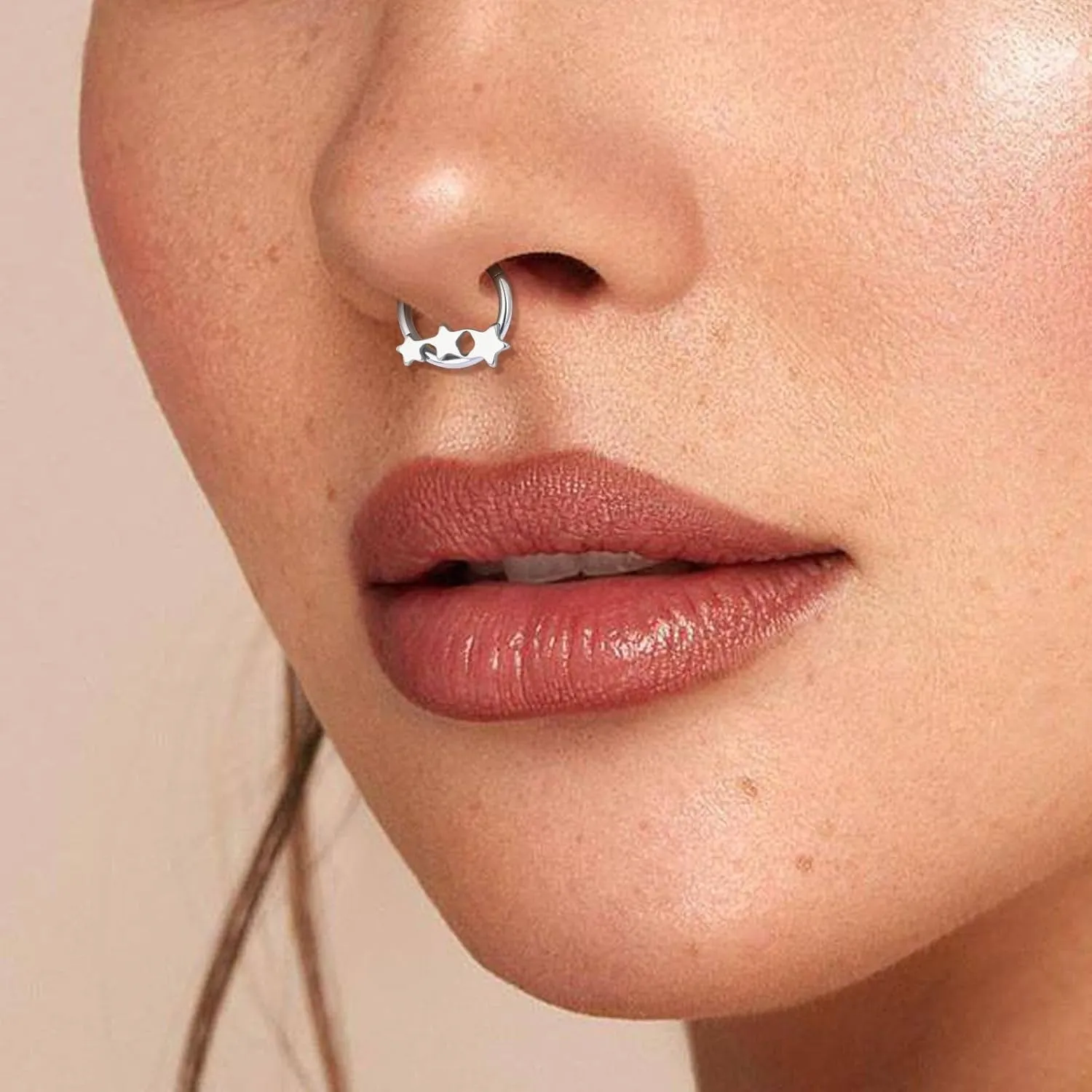 G23 Titanium Septum Rings Hypoallergenic Nose Rings Cubic Zirconia Cartilage Helix Earrings Hinged Segment Seamless Clicker Nose Rings Daith Piercing Jewelry