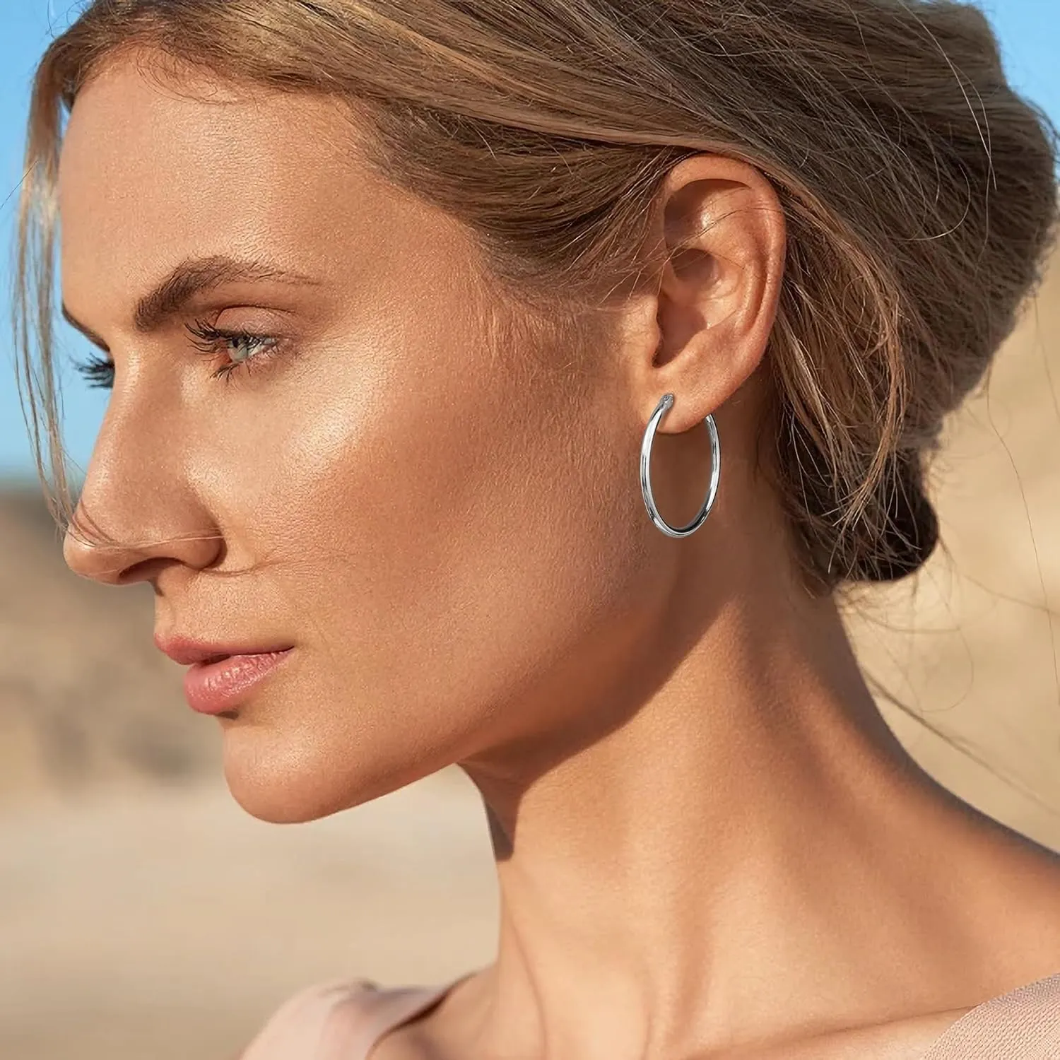 Gacimy Gold Hoop Earrings for Women 14K Real Gold Plated Hoops with 925 Sterling Silver Post