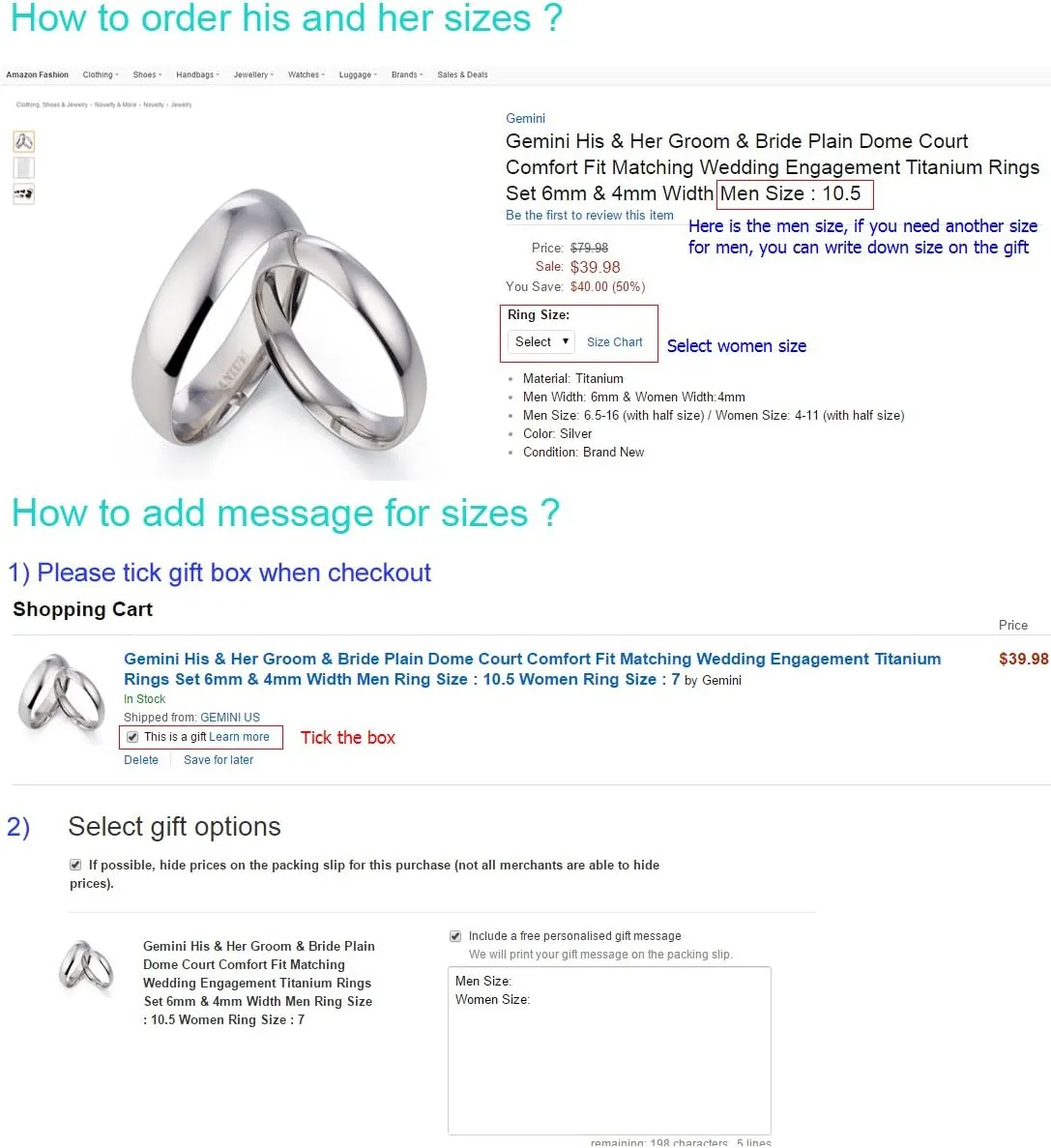 Gemini His & Her Black Titanium Promise Ring Couple Matching Wedding Ring 6&4mm Men Size : 15.5 Valentine