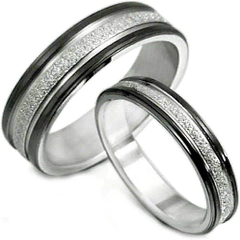 Gemini His & Her Black Titanium Promise Ring Couple Matching Wedding Ring 6&4mm Men Size : 15.5 Valentine