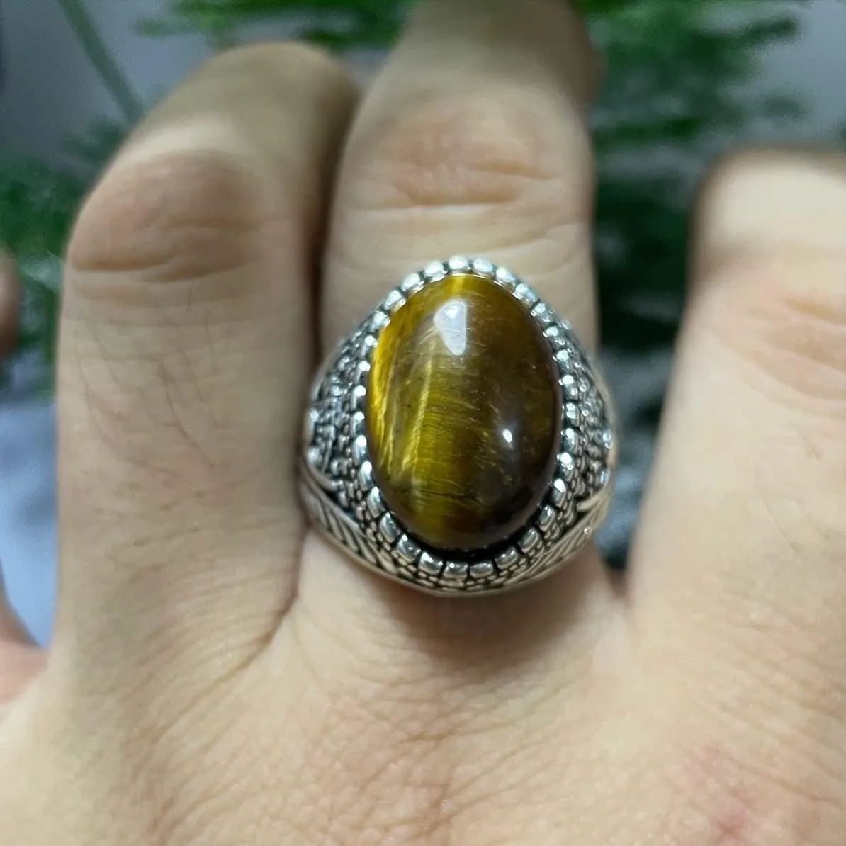 Genuine Yellow Tiger Eye Stone Ring for Men Women,Retro Vintage Quartz Crystal Gemstone Turkish Ring Jewelry for Her Him