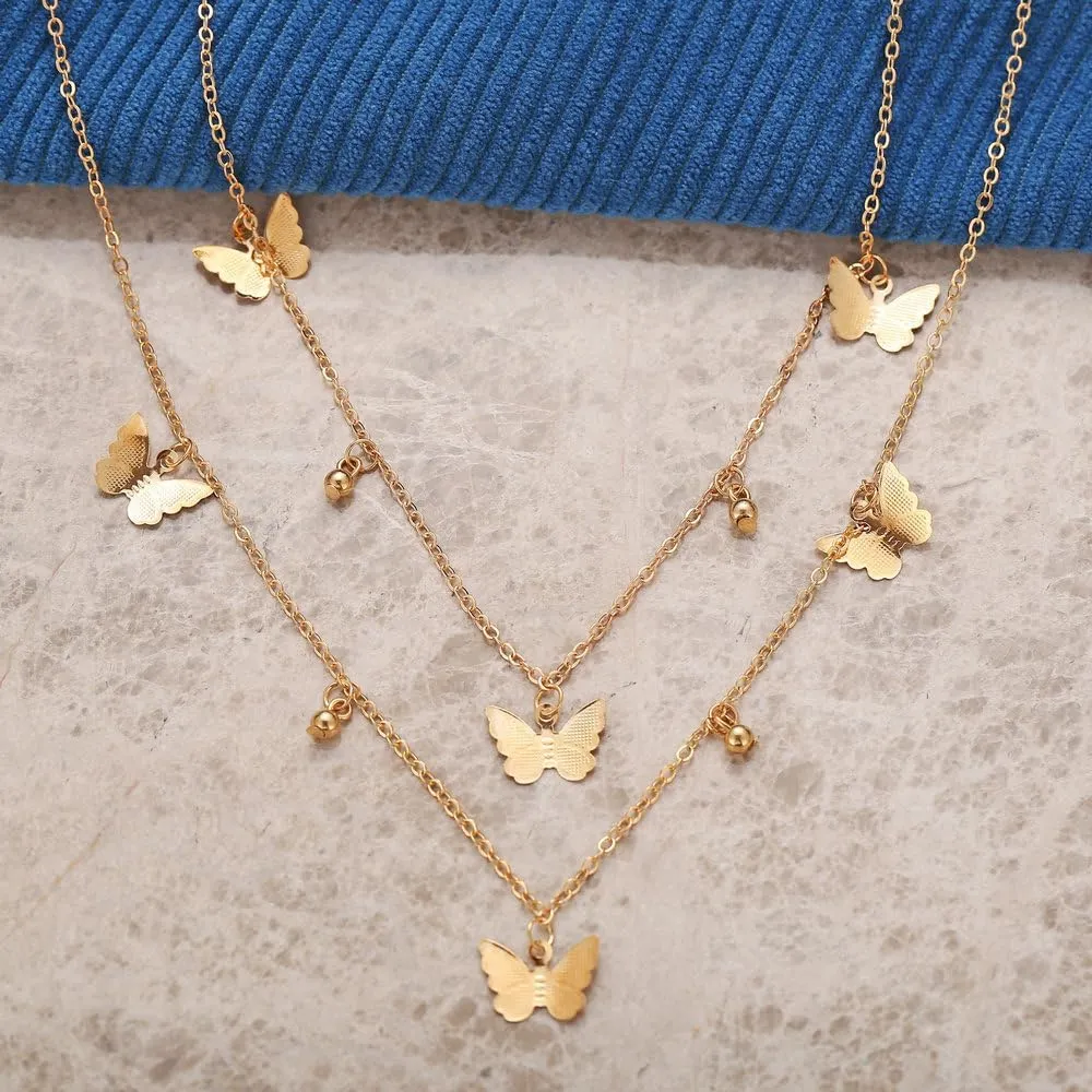 Gold Butterfly Charm Necklace for Women 18k Gold Plated Butterfly Choker Necklaces Dainty Gold Layered Necklace Butterfly Jewelry Gift for Women