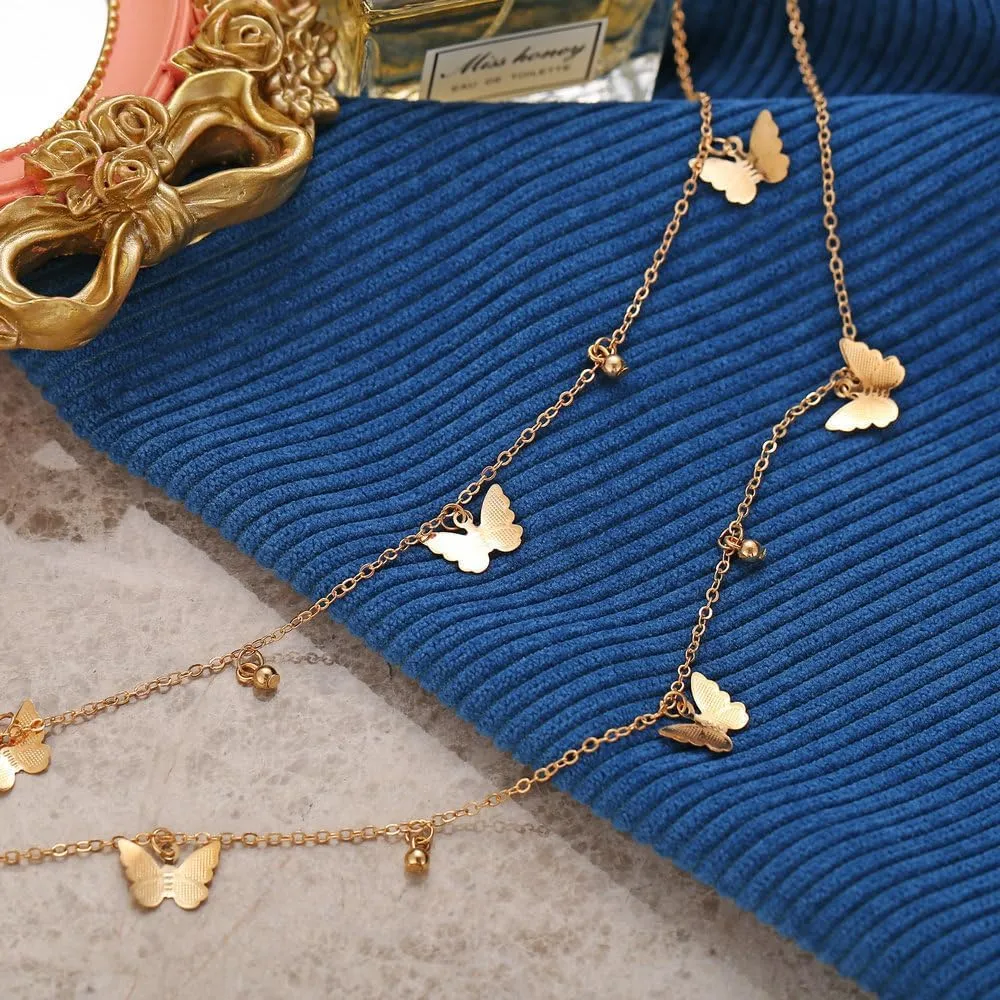 Gold Butterfly Charm Necklace for Women 18k Gold Plated Butterfly Choker Necklaces Dainty Gold Layered Necklace Butterfly Jewelry Gift for Women