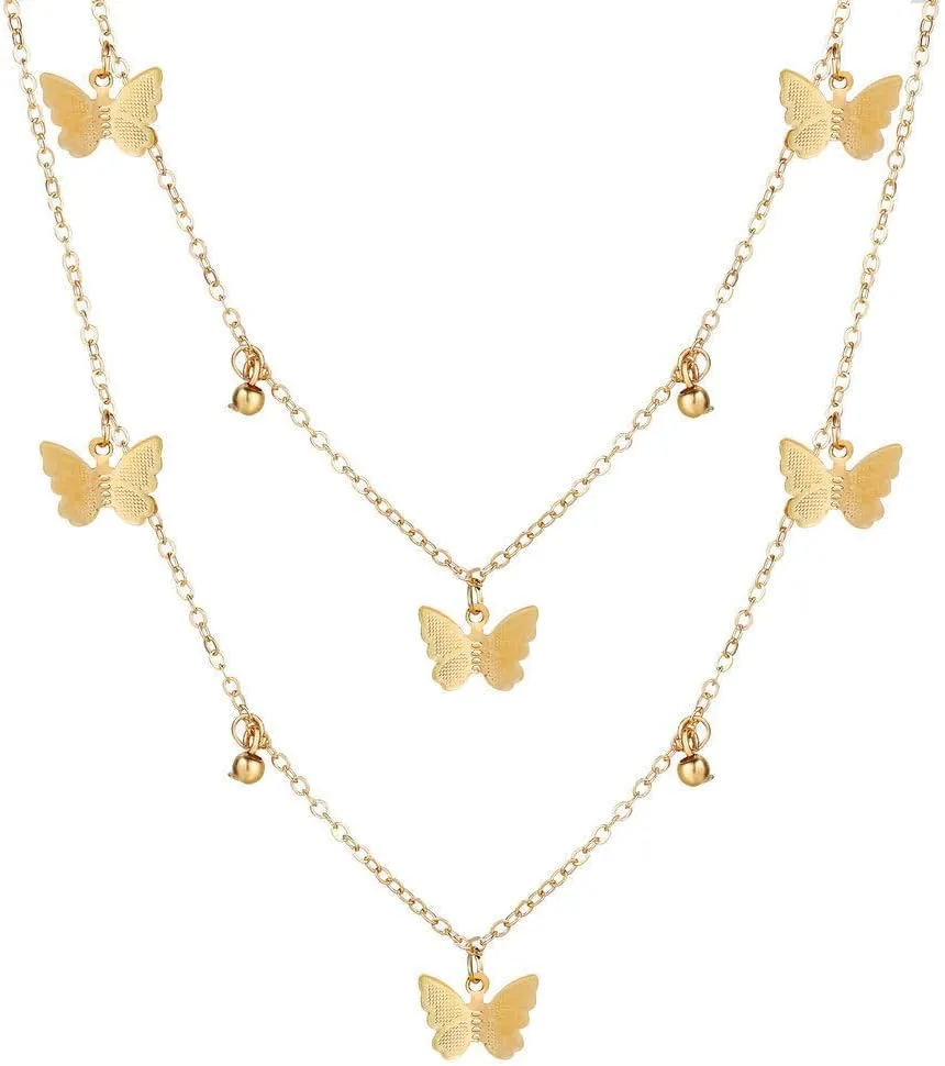 Gold Butterfly Charm Necklace for Women 18k Gold Plated Butterfly Choker Necklaces Dainty Gold Layered Necklace Butterfly Jewelry Gift for Women