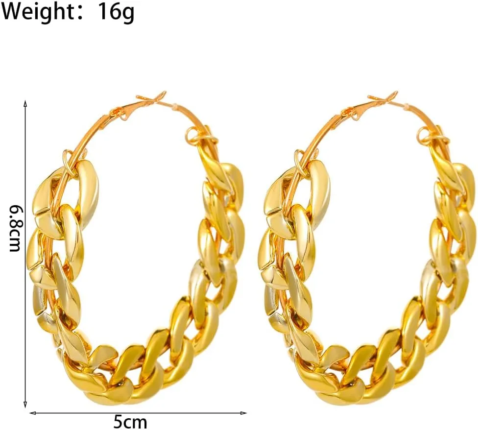 Gold Chain Link Hoop Dangle Earrings for Women Minimalist Silver Geometric Chunky Huggie Earrings Exaggerated Punk Statement Jewelry Gifts