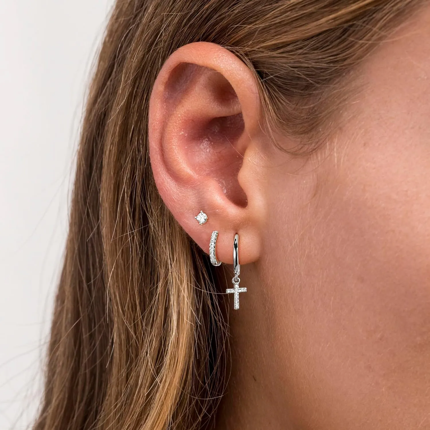 Gold Earring Set for Women Sterling Silver Earring Set for Women Trendy Women CZ Crown Huggie Cross CZ Flower Baguette Hoop U Shape Clover Butterfly Star Moon Rhombus Hoop CZ Leaf Stud Earrings Stacks Jacket for Women