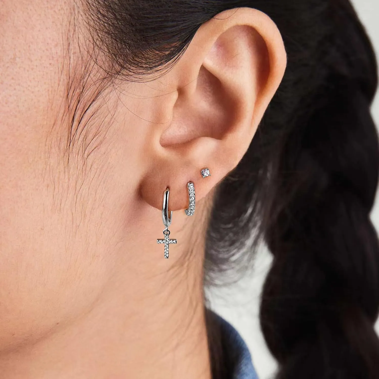 Gold Earring Set for Women Sterling Silver Earring Set for Women Trendy Women CZ Crown Huggie Cross CZ Flower Baguette Hoop U Shape Clover Butterfly Star Moon Rhombus Hoop CZ Leaf Stud Earrings Stacks Jacket for Women
