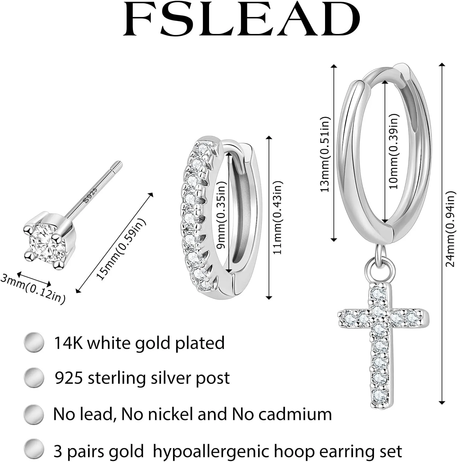 Gold Earring Set for Women Sterling Silver Earring Set for Women Trendy Women CZ Crown Huggie Cross CZ Flower Baguette Hoop U Shape Clover Butterfly Star Moon Rhombus Hoop CZ Leaf Stud Earrings Stacks Jacket for Women