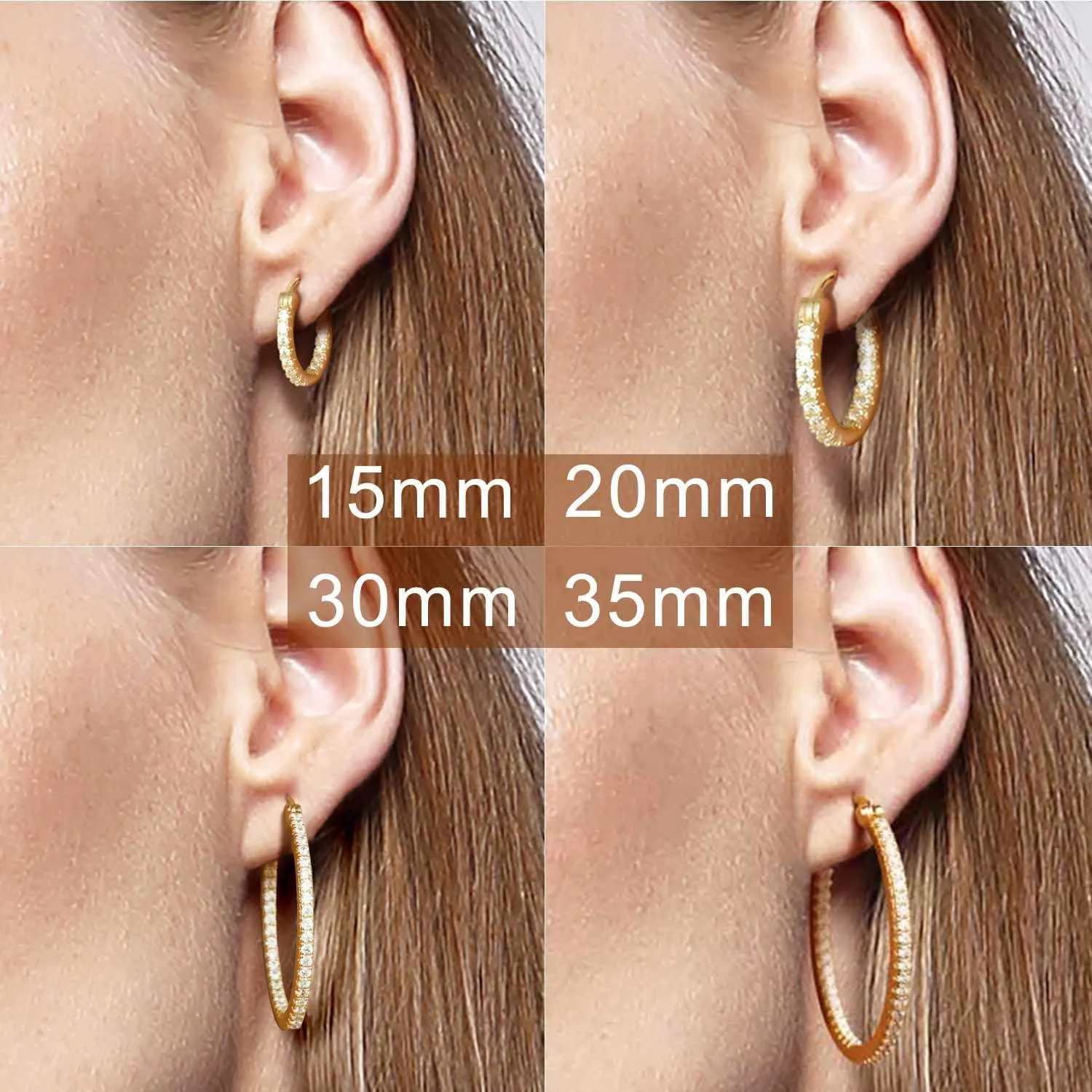 Gold Earrings 14K Gold Hoop Earrings for Women with Dual-sided Cubic Zirconia Hoop Earring for Women Sensitive Ears Hypoallergenic Womens Hoops Earring 15/20/30/35mm