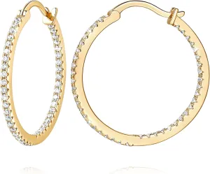 Gold Earrings 14K Gold Hoop Earrings for Women with Dual-sided Cubic Zirconia Hoop Earring for Women Sensitive Ears Hypoallergenic Womens Hoops Earring 15/20/30/35mm