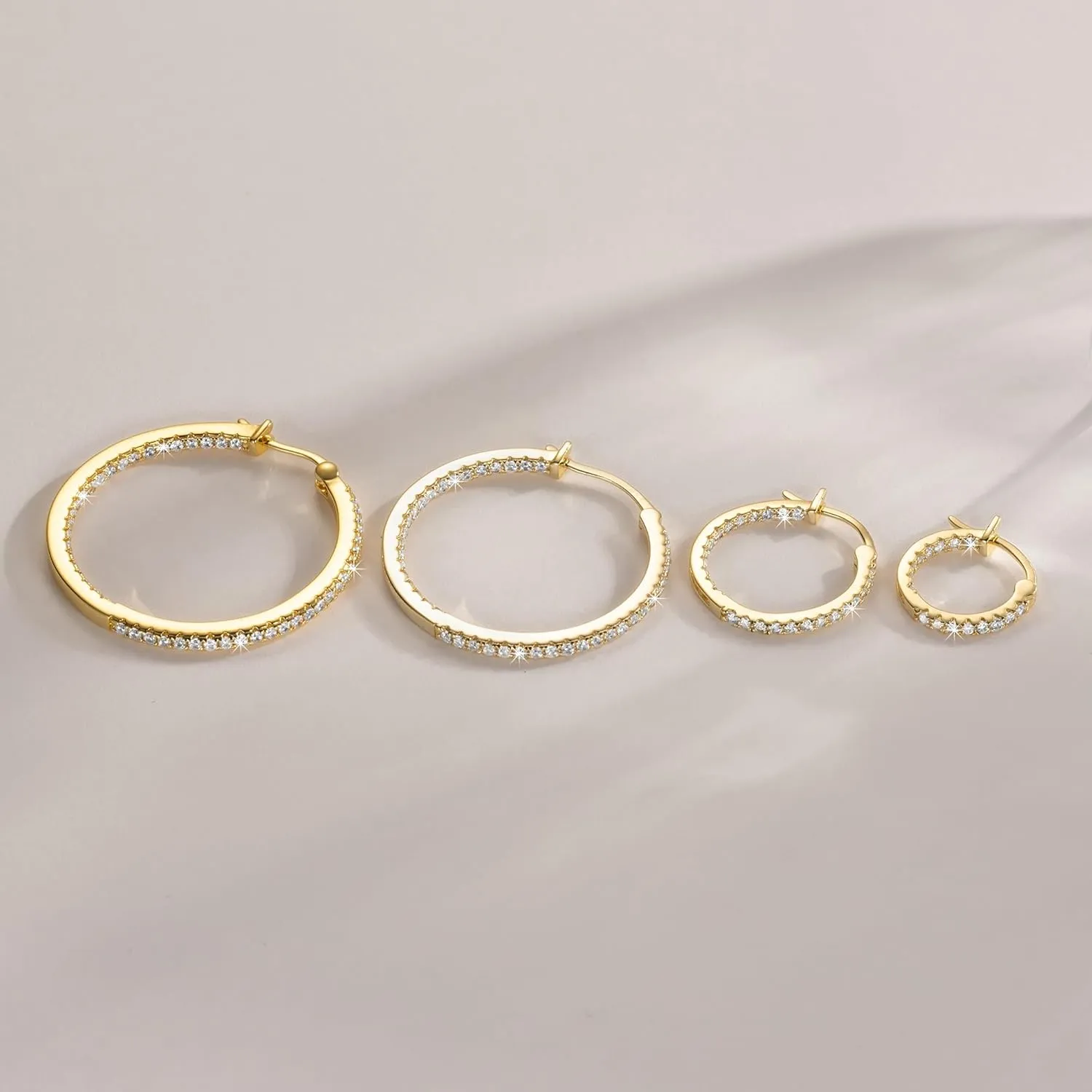 Gold Earrings 14K Gold Hoop Earrings for Women with Dual-sided Cubic Zirconia Hoop Earring for Women Sensitive Ears Hypoallergenic Womens Hoops Earring 15/20/30/35mm