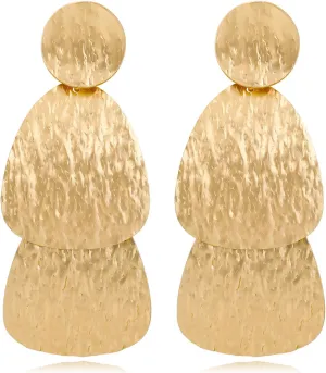 Gold Earrings for Women 14k Gold Plated Lightweight Dangle Earrings Hammered Disc Drop Geometric Hypoallergenic Earrings for Her