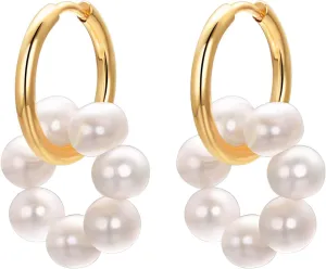 Gold Hoop Earrings and Silver Hoop Earrings With Pearls for Women 18K Gold Plated and 18K Gold White Plated Pearl Drop Earrings Pearl Drop Earrings for Wedding