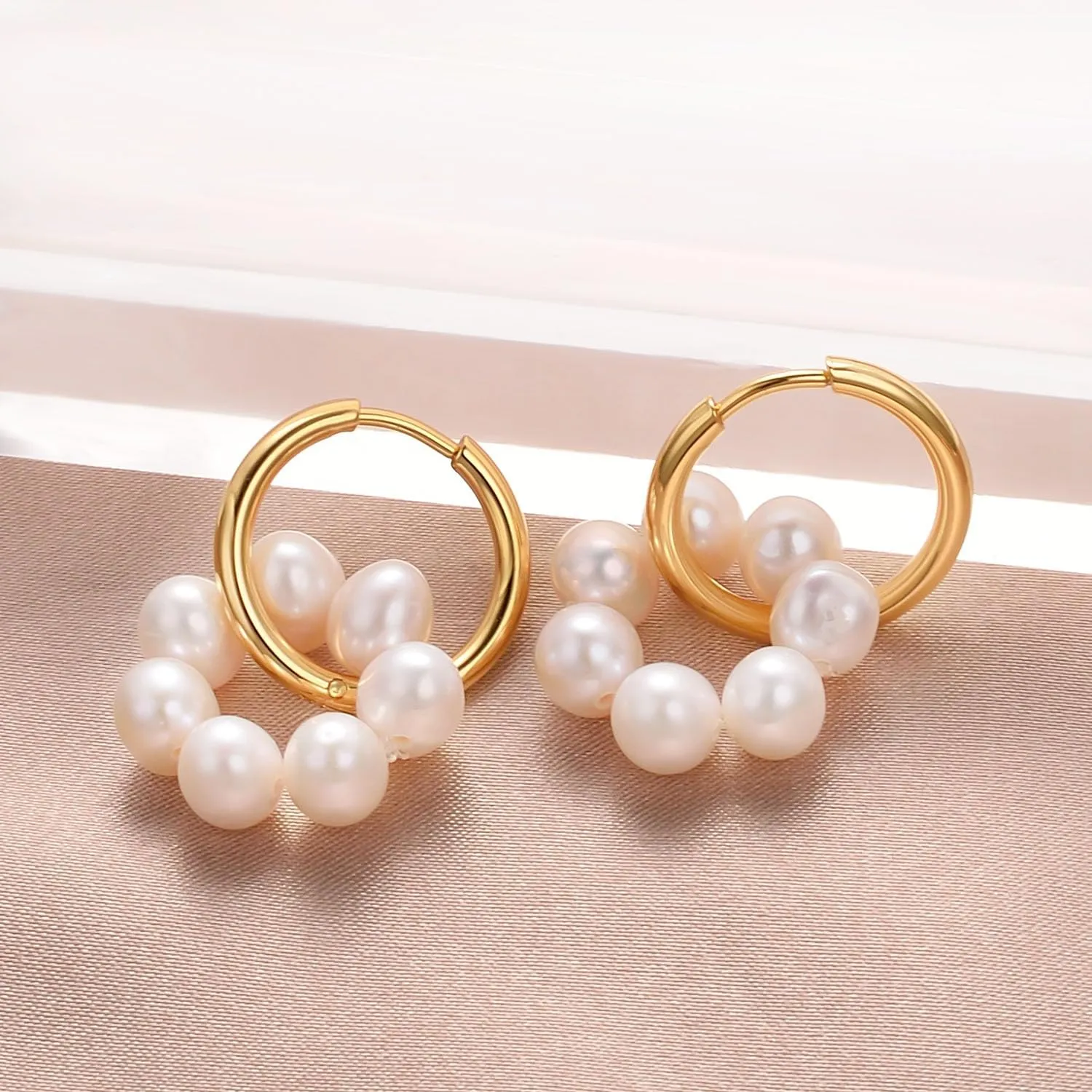 Gold Hoop Earrings and Silver Hoop Earrings With Pearls for Women 18K Gold Plated and 18K Gold White Plated Pearl Drop Earrings Pearl Drop Earrings for Wedding