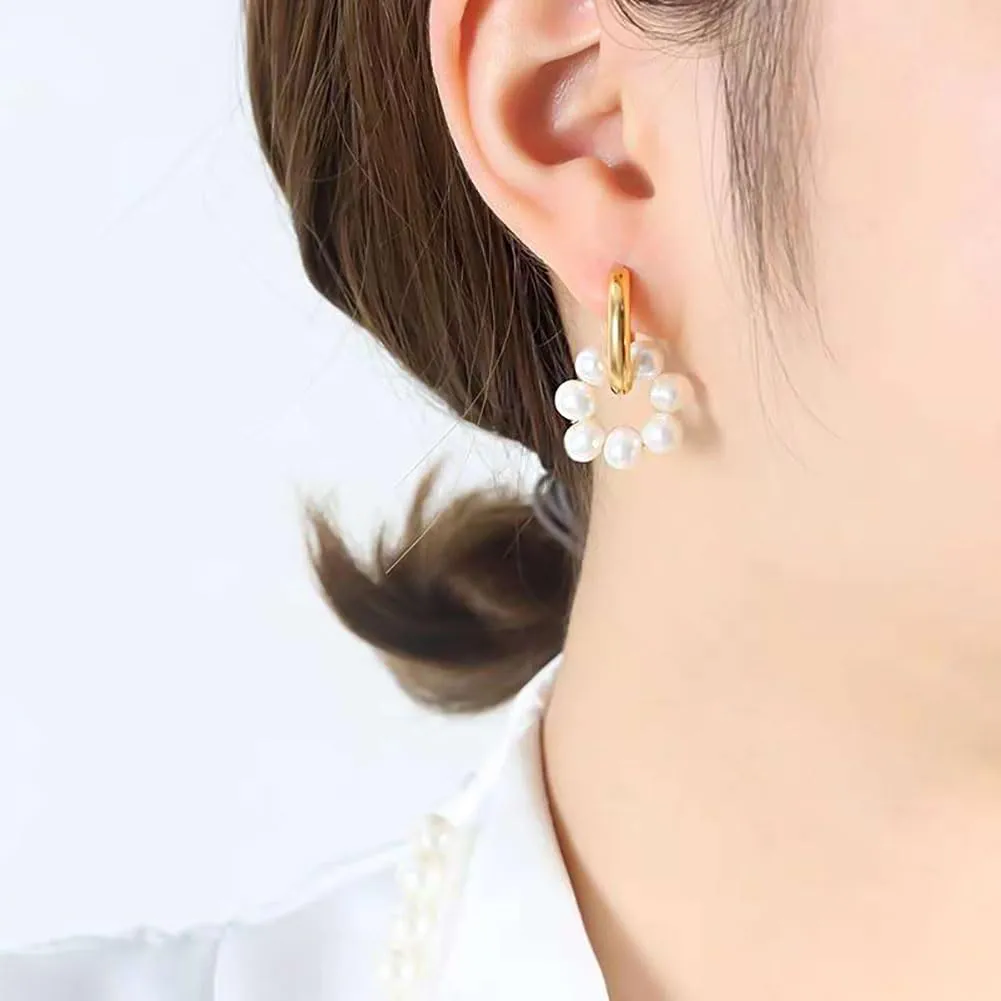 Gold Hoop Earrings and Silver Hoop Earrings With Pearls for Women 18K Gold Plated and 18K Gold White Plated Pearl Drop Earrings Pearl Drop Earrings for Wedding