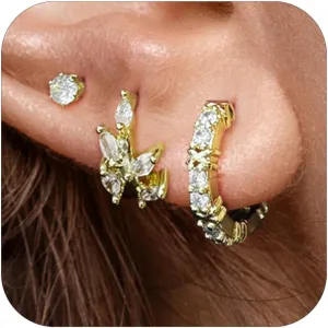 Gold Hoop Earrings Set for Women Trendy Small 14K Gold Plated Hypoallergenic Lightweight Huggie Earrings for Women Chunky Cartilage Leaf Hoops Dainty Cubic Zirconia Stud for Jewelry Gifts