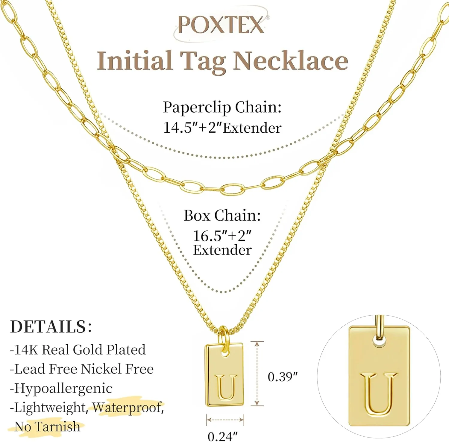 Gold Initial Necklaces for Women Non Tarnish, 14K Gold Plated Dainty Square Letter Pendant Charm Necklace Waterproof A-Z Trendy Thin Chain Name Personalized Jewelry Gifts