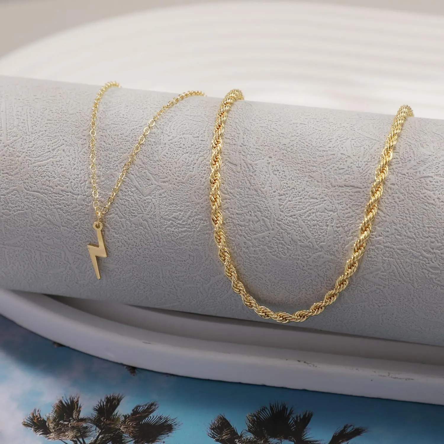 Gold Layered Necklaces for Women, 14K Gold Plated/Silver Dainty Link Chain Paperclip Twist Rope Disc Lightning Satellite Pendant Necklace Adjustable Choker Necklace Jewelry Gifts for Women