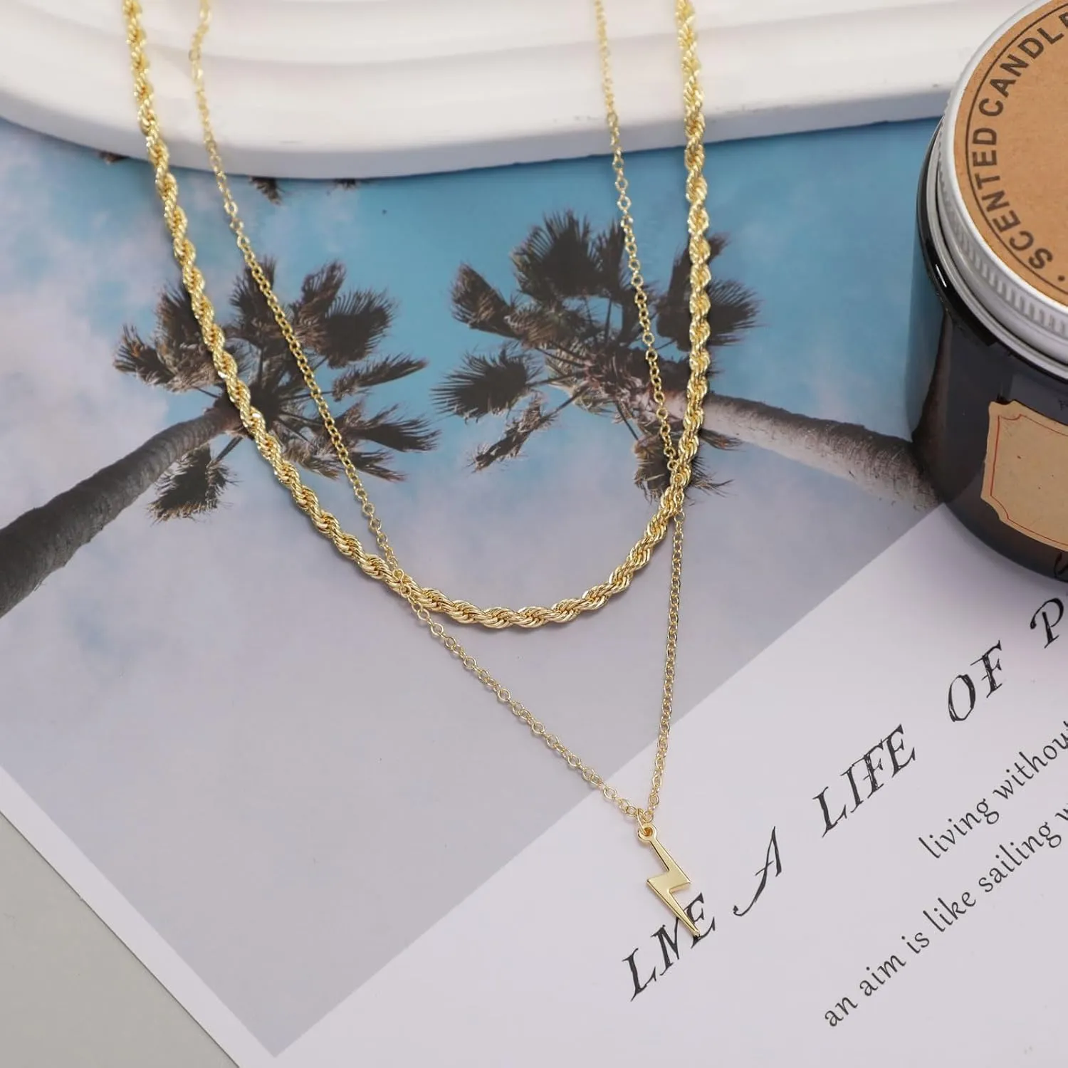 Gold Layered Necklaces for Women, 14K Gold Plated/Silver Dainty Link Chain Paperclip Twist Rope Disc Lightning Satellite Pendant Necklace Adjustable Choker Necklace Jewelry Gifts for Women