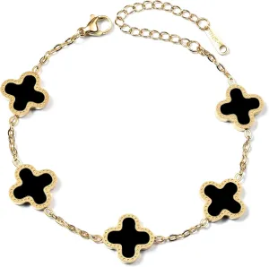 Gold Plated Jewelry Bracelet for Women Non Tarnish Bracelet Leaf Clover Charm Flower Bracelet for Women Trendy