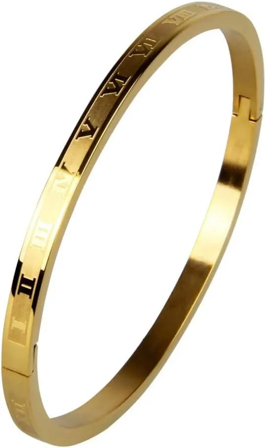 Gold Silver Plated Bracelets for Men Women Roman Numeral Bangle Bracelet Stainless Steel Personalized Engraved Unisex Gift