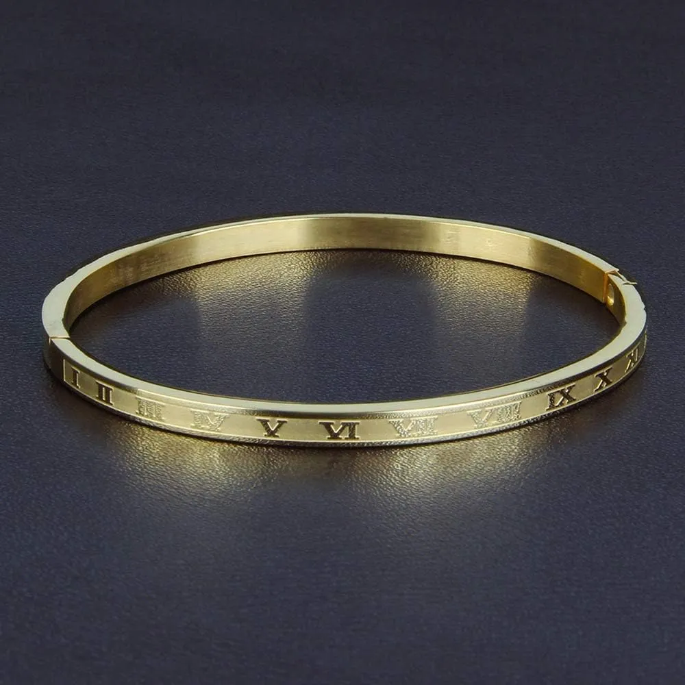 Gold Silver Plated Bracelets for Men Women Roman Numeral Bangle Bracelet Stainless Steel Personalized Engraved Unisex Gift