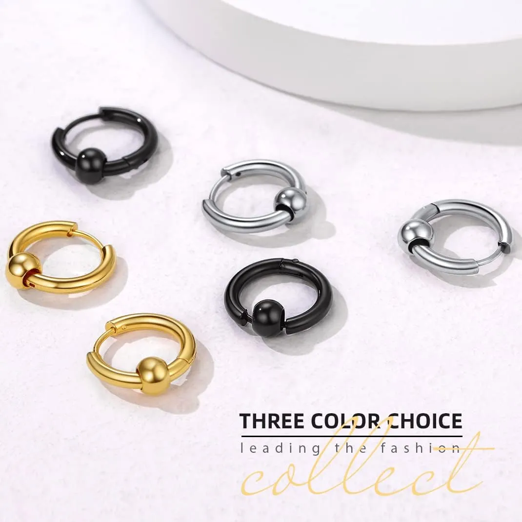 GoldChic Jewelry Mens Earrings Hoop, Surgical Steel Hipster Punk Spike Hoop Huggie Earrings for Men/Women, Hypoallergenic for Sensitive Ears,Gift Box Included