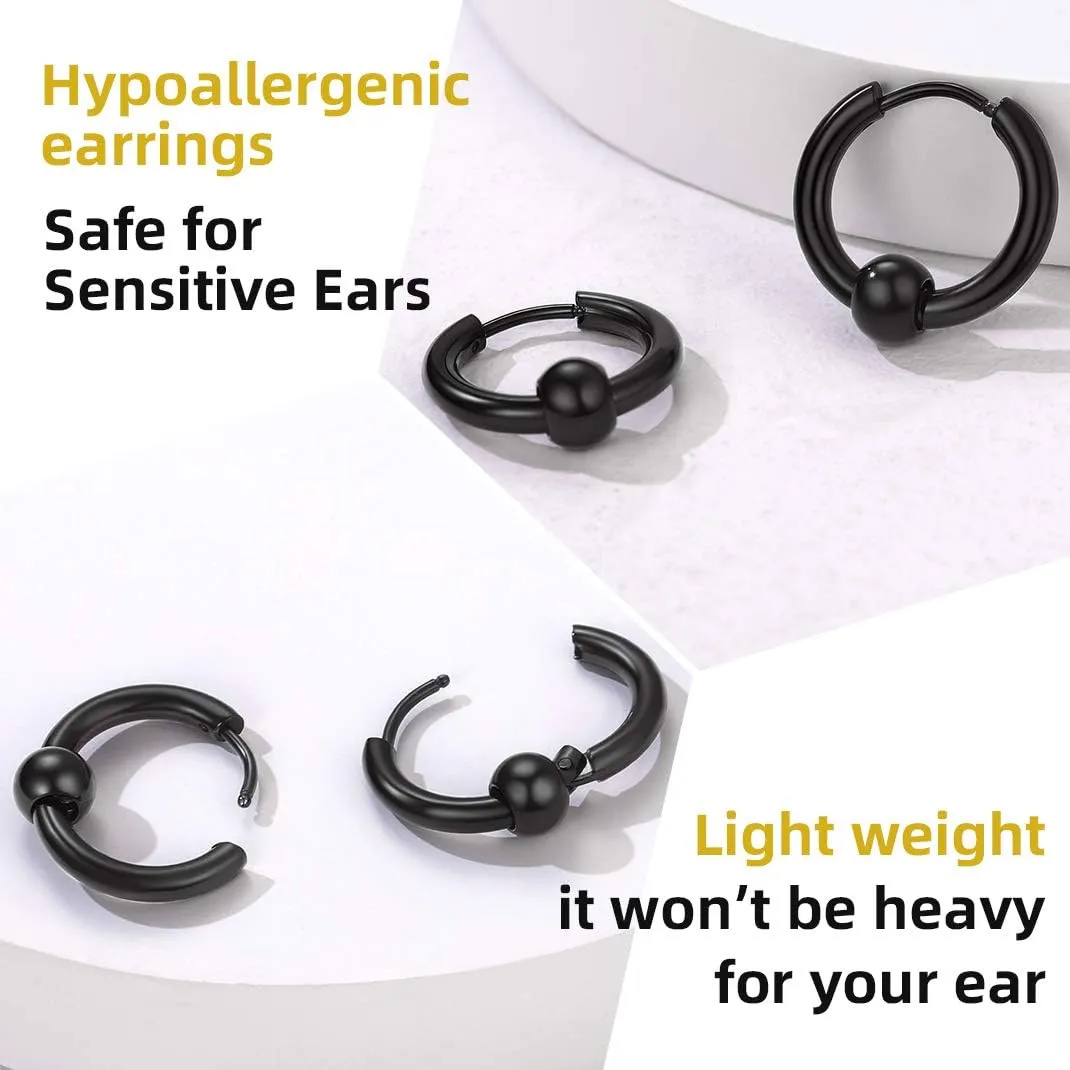GoldChic Jewelry Mens Earrings Hoop, Surgical Steel Hipster Punk Spike Hoop Huggie Earrings for Men/Women, Hypoallergenic for Sensitive Ears,Gift Box Included