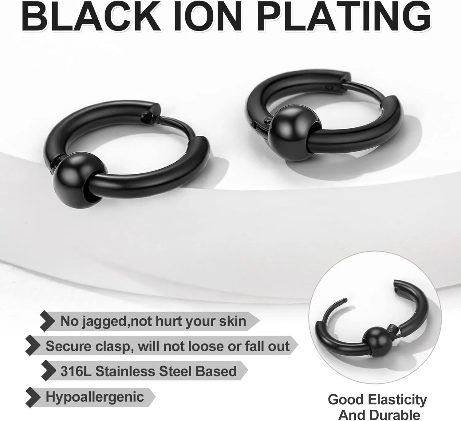 GoldChic Jewelry Mens Earrings Hoop, Surgical Steel Hipster Punk Spike Hoop Huggie Earrings for Men/Women, Hypoallergenic for Sensitive Ears,Gift Box Included