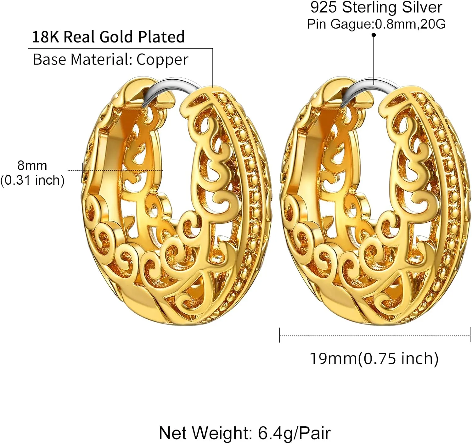 GoldChic Jewelry Small Huggie Hoop Earring for Women, Hypoallergenic Star Earrings/Heart/Square/Spike/Round Dainty Simple Huggie Earrings, Cartilage Helix Lobes Hinged Tragus Daith Earrings