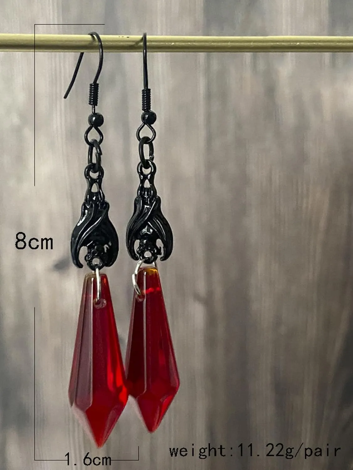 Gothic Dark Bat Dangle Earrings, Crystal Gems Bat Earrings Punk Hexagonal Prism Bat Pendant Earrings Rock Style Bat Animal Dangle Drop Earrings Halloween Party Costume Accessories Bat Animal Earrings ,Jewelry for Women